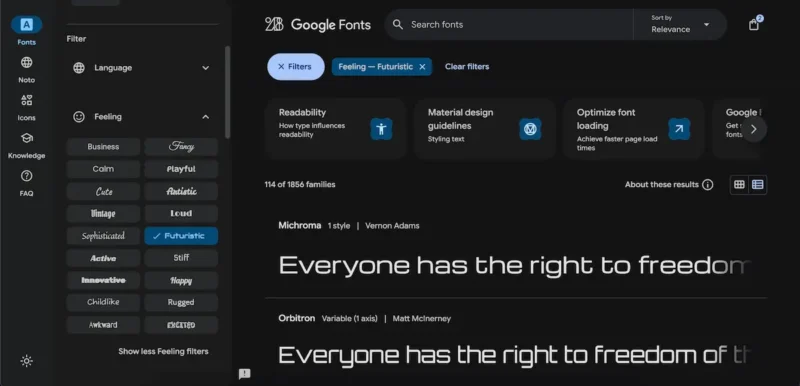 A Google Fonts betűtípus keresőjébe is beépítettek már egy személyiségalapú szűrőt